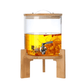Glass Drink Jar with Wooden Stand and Tap Beverage Dispenser for Home